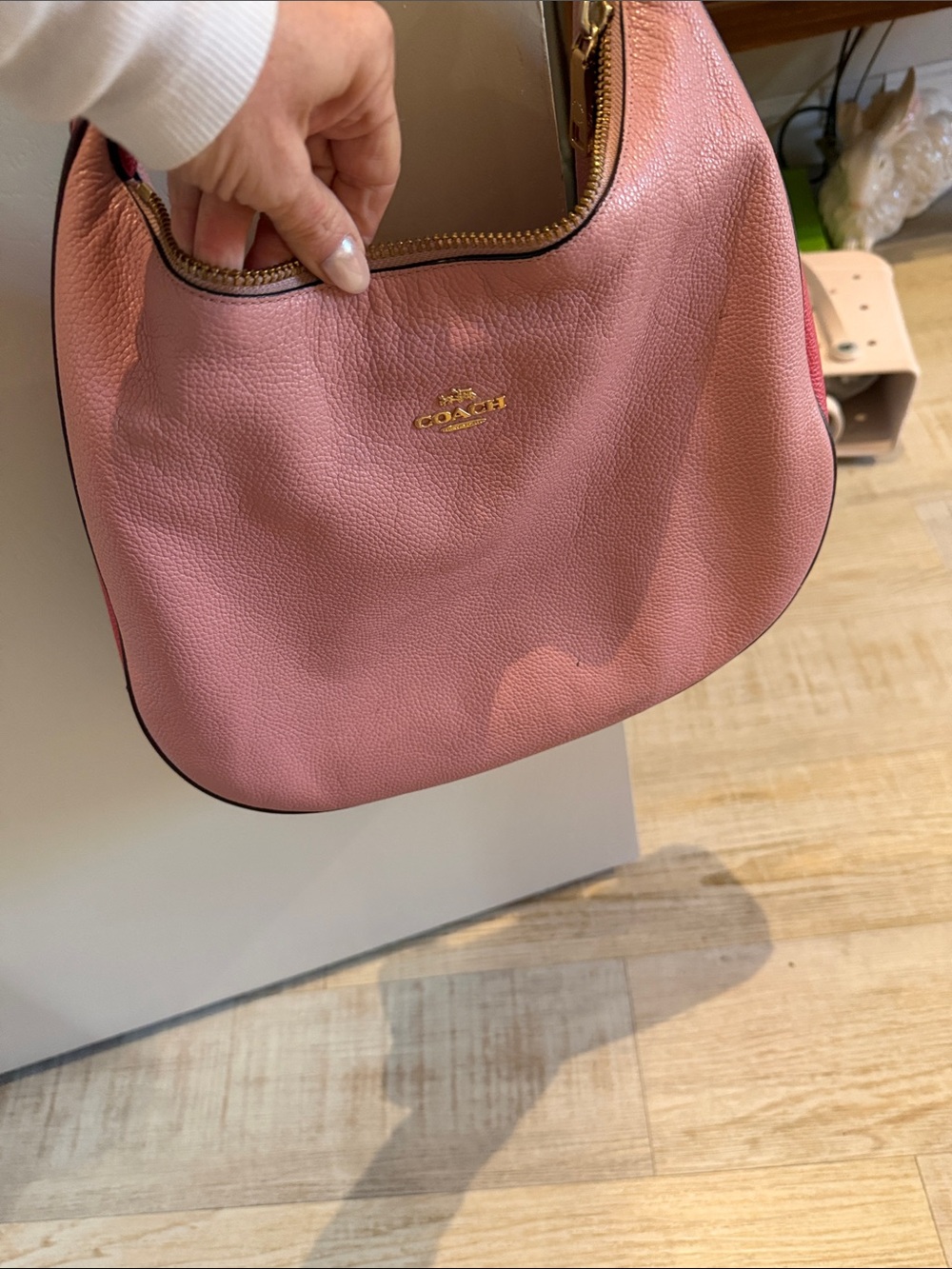 Coach Pink Pebbled Leather Shoulder Hobo with Gold Tone Logo